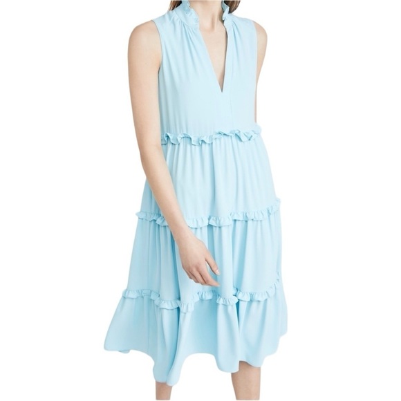 Amanda Uprichard x Revolve Ice Blue Wilma Midi Dress Tiered Ruffles Relaxed XL - Picture 2 of 16